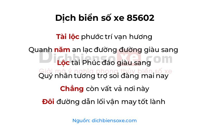 Dịch thơ biển số 85602