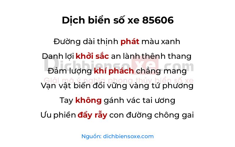 Dịch thơ biển số 85606