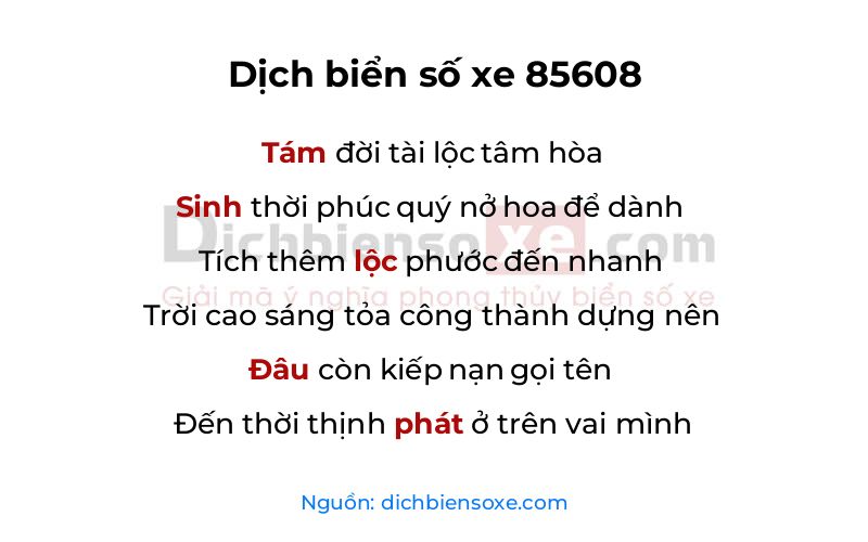 Dịch thơ biển số 85608