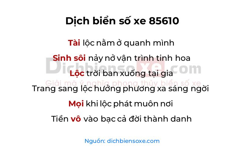 Dịch thơ biển số 85610