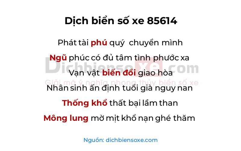 Dịch thơ biển số 85614