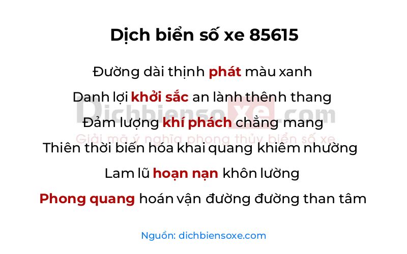 Dịch thơ biển số 85615