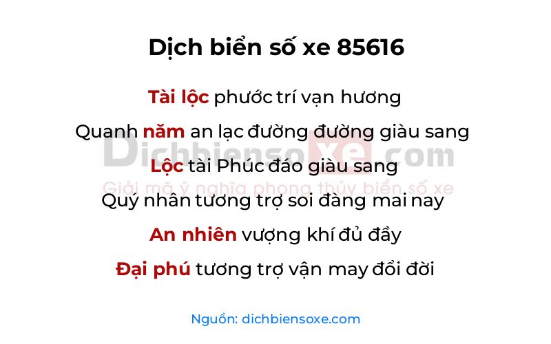 Dịch thơ biển số 85616