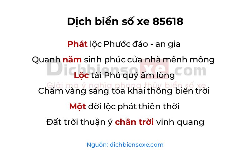 Dịch thơ biển số 85618