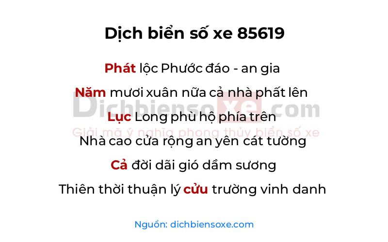 Dịch thơ biển số 85619