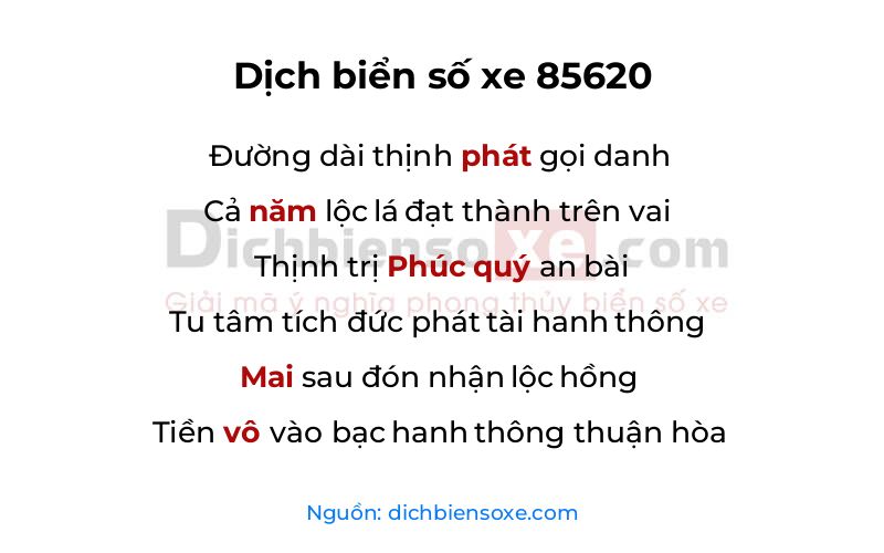 Dịch thơ biển số 85620