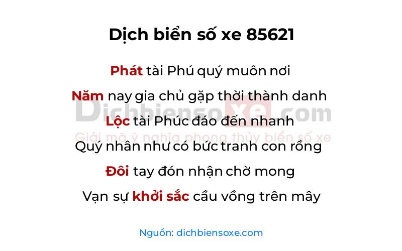 Dịch thơ biển số 85621