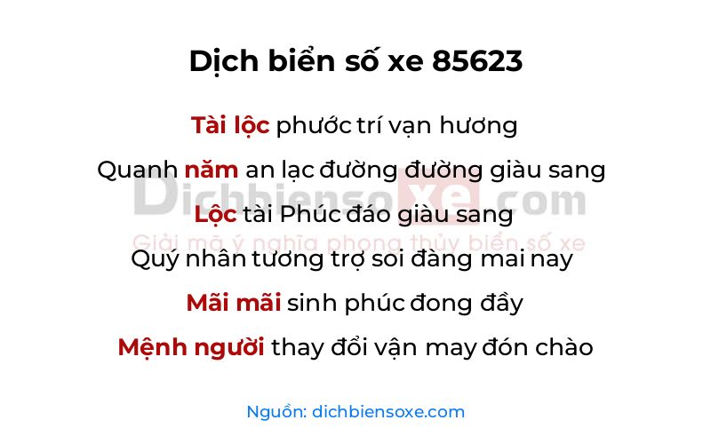 Dịch thơ biển số 85623