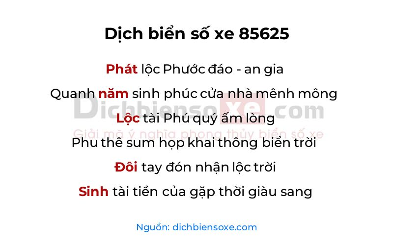 Dịch thơ biển số 85625