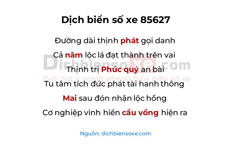 Dịch thơ biển số 85627
