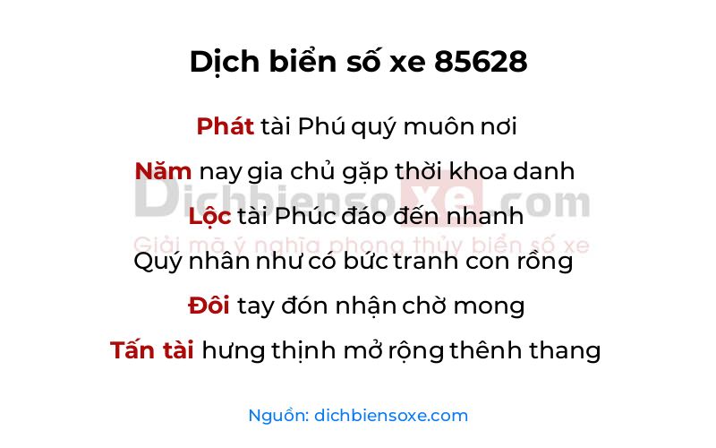 Dịch thơ biển số 85628