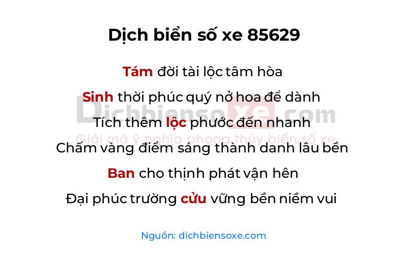 Dịch thơ biển số 85629