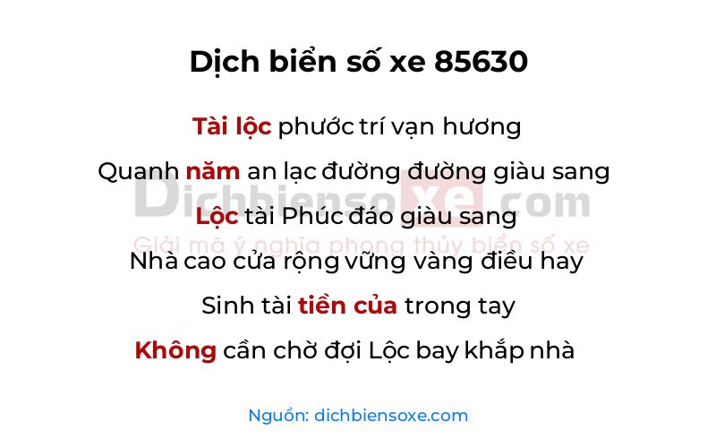 Dịch thơ biển số 85630