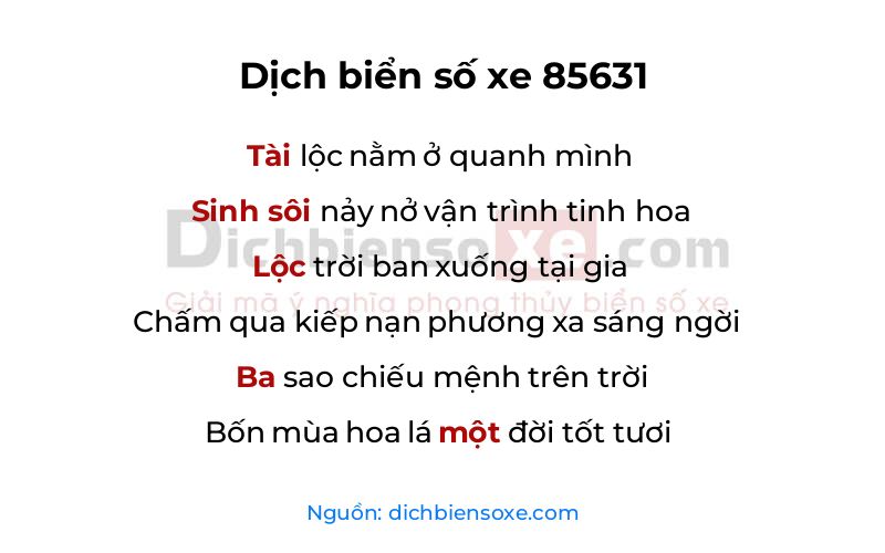 Dịch thơ biển số 85631
