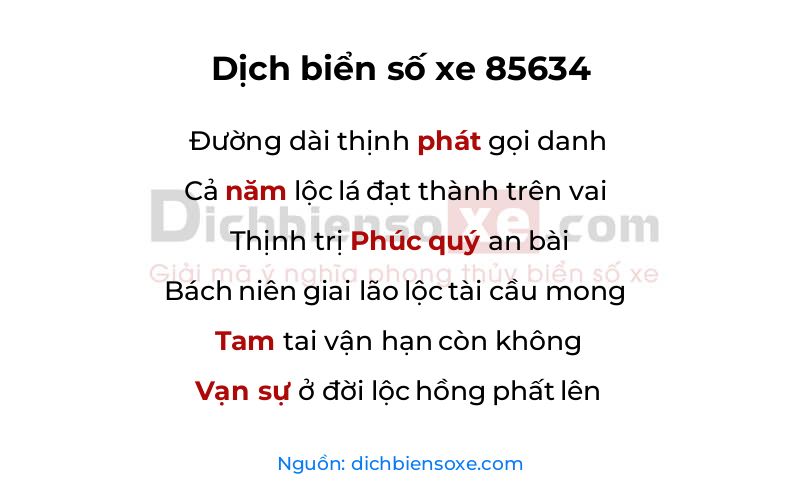 Dịch thơ biển số 85634