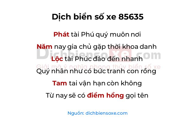 Dịch thơ biển số 85635