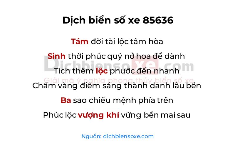Dịch thơ biển số 85636