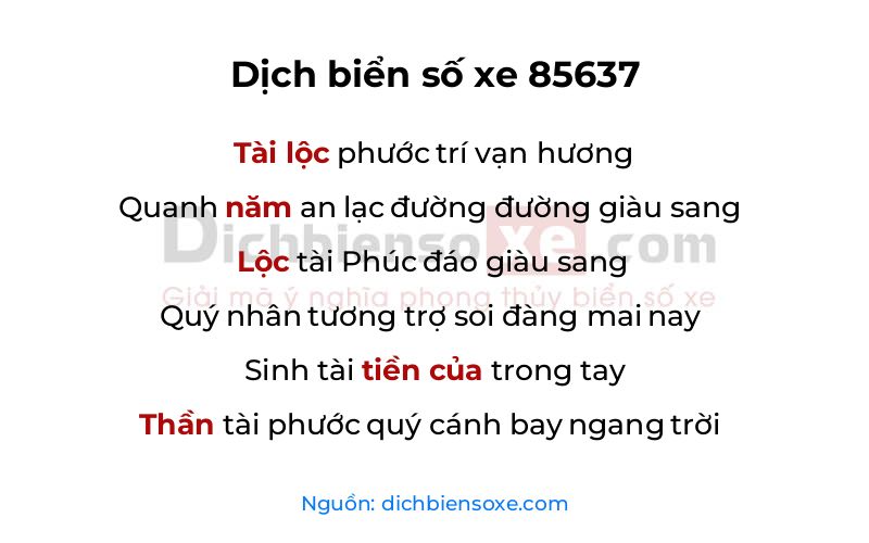 Dịch thơ biển số 85637