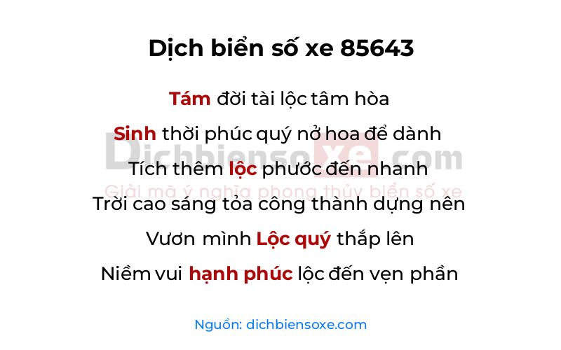 Dịch thơ biển số 85643