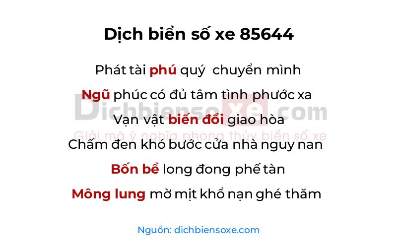 Dịch thơ biển số 85644