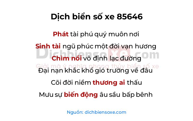 Dịch thơ biển số 85646