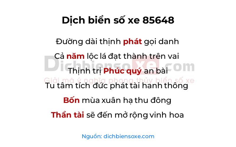 Dịch thơ biển số 85648