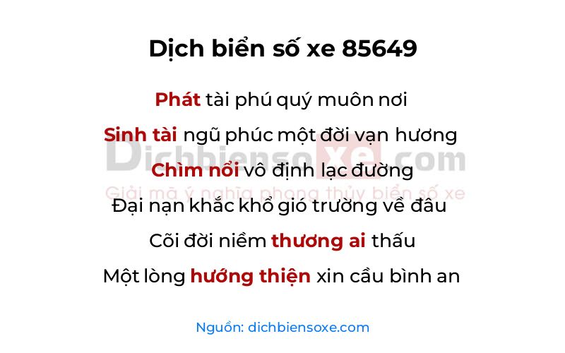 Dịch thơ biển số 85649