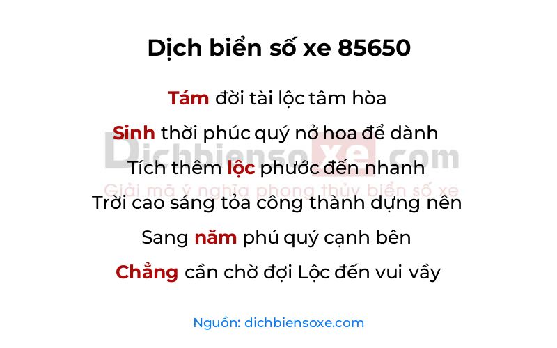 Dịch thơ biển số 85650
