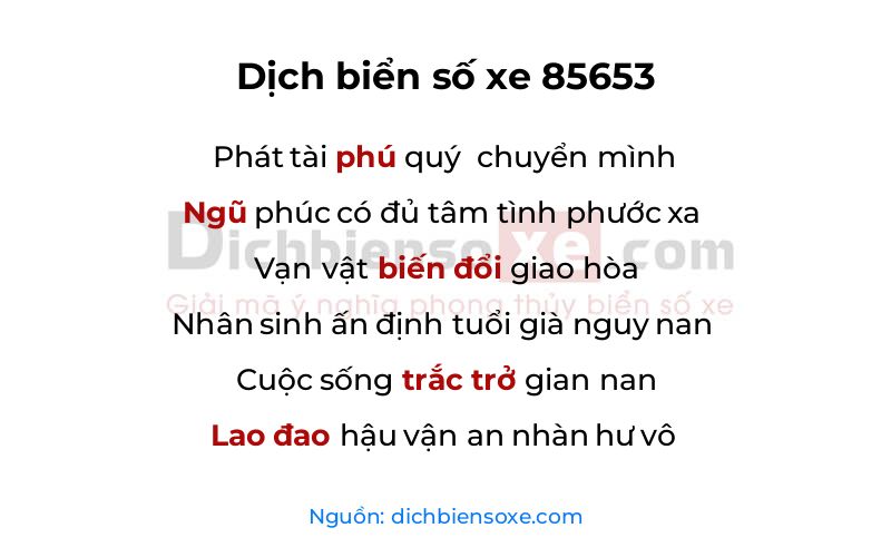 Dịch thơ biển số 85653
