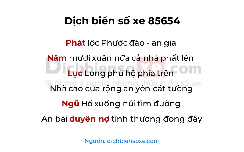 Dịch thơ biển số 85654