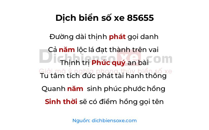 Dịch thơ biển số 85655