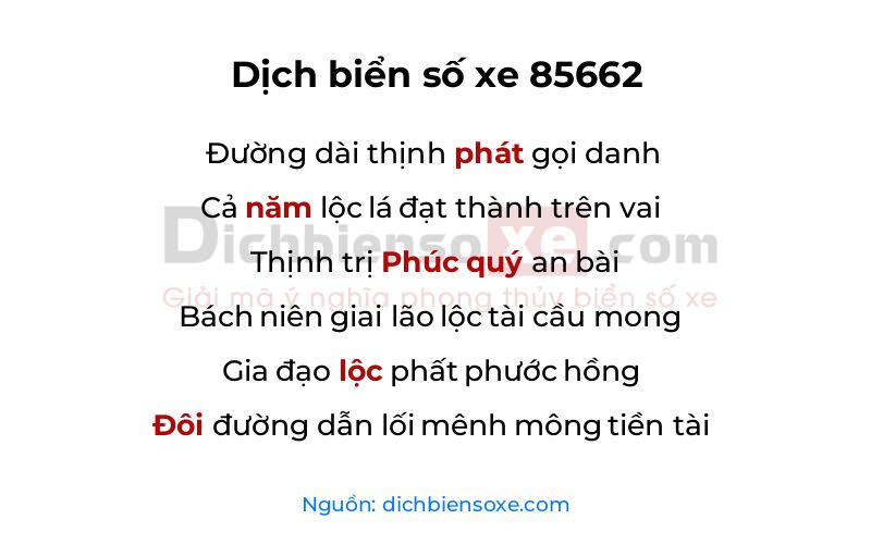 Dịch thơ biển số 85662