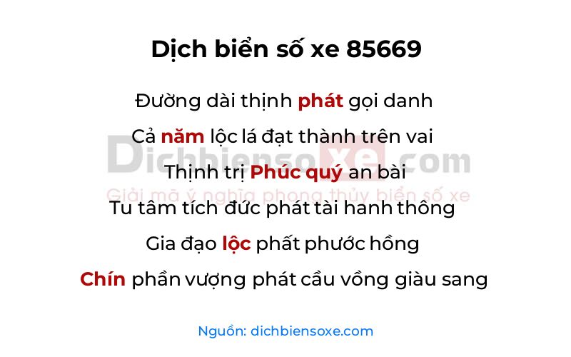 Dịch thơ biển số 85669