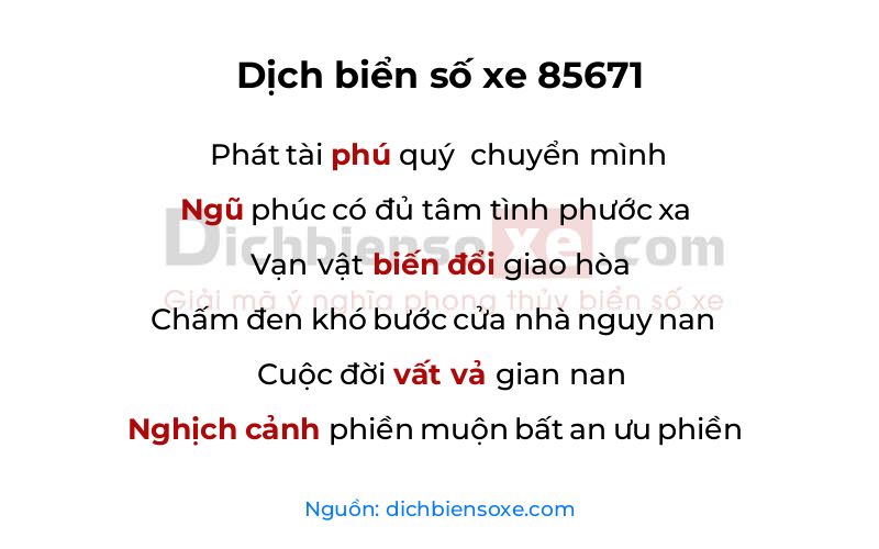 Dịch thơ biển số 85671