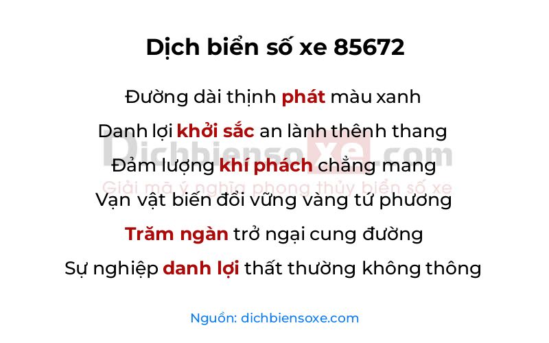 Dịch thơ biển số 85672