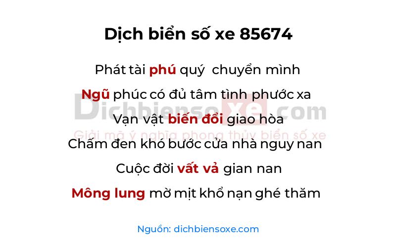 Dịch thơ biển số 85674