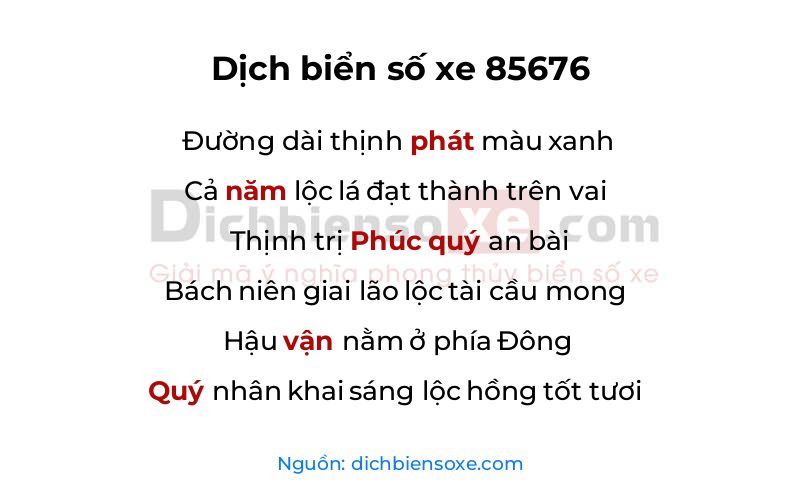 Dịch thơ biển số 85676