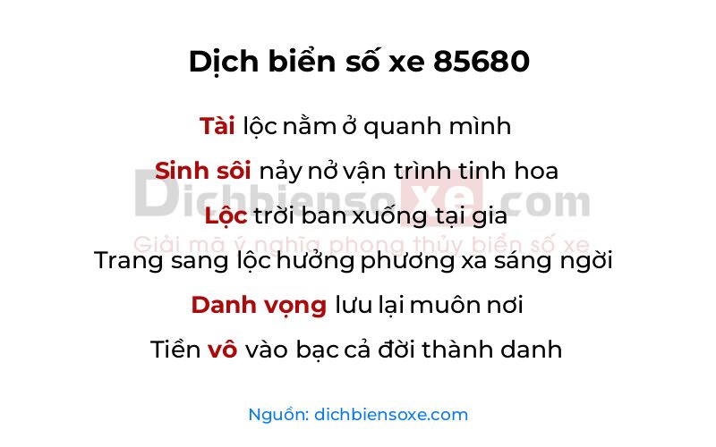 Dịch thơ biển số 85680