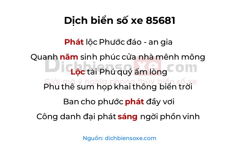 Dịch thơ biển số 85681