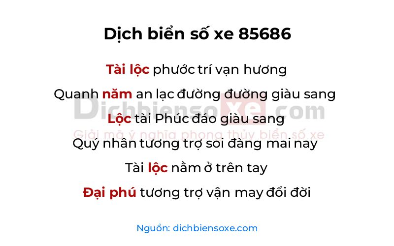 Dịch thơ biển số 85686