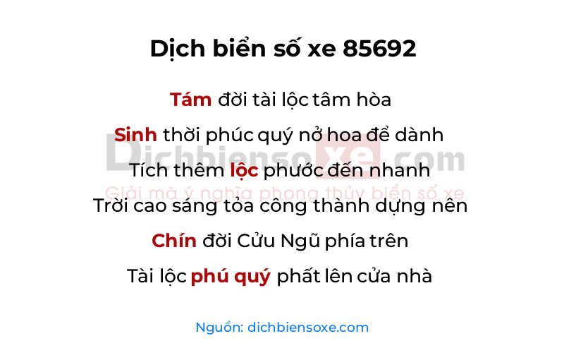 Dịch thơ biển số 85692
