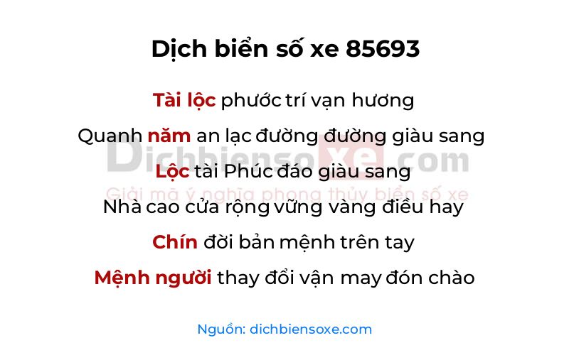 Dịch thơ biển số 85693