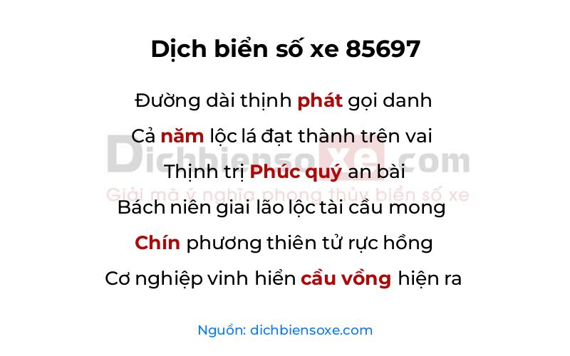 Dịch thơ biển số 85697