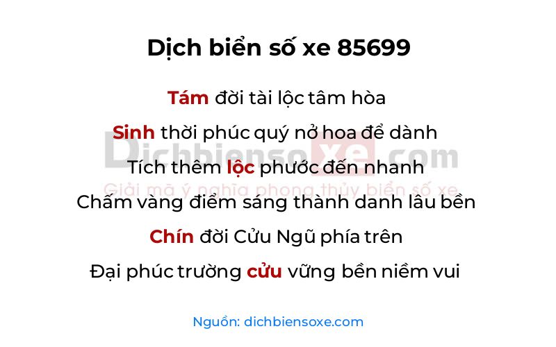 Dịch thơ biển số 85699