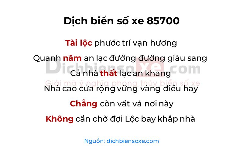 Dịch thơ biển số 85700