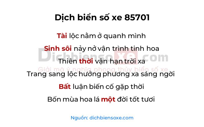 Dịch thơ biển số 85701