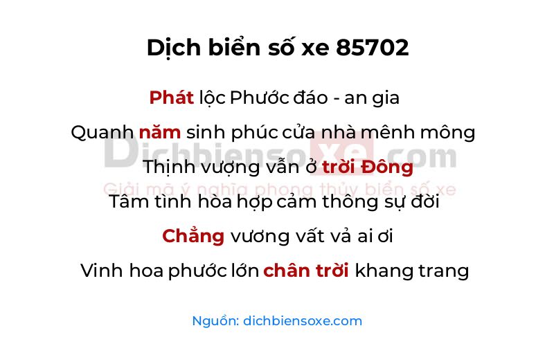 Dịch thơ biển số 85702