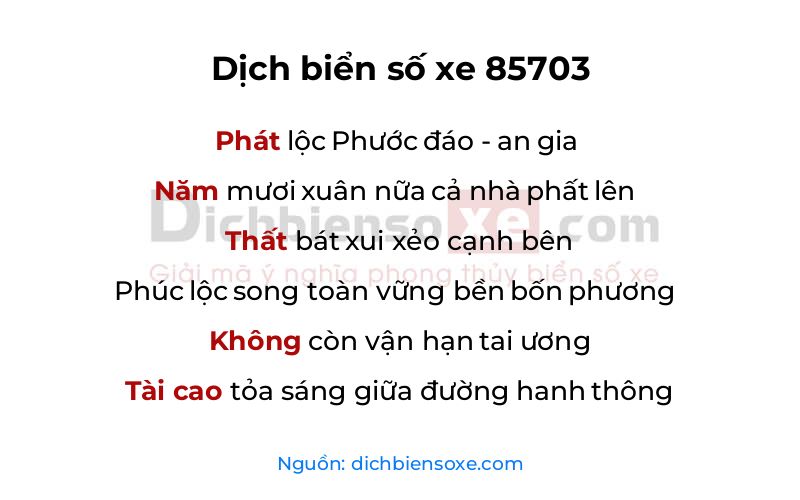 Dịch thơ biển số 85703