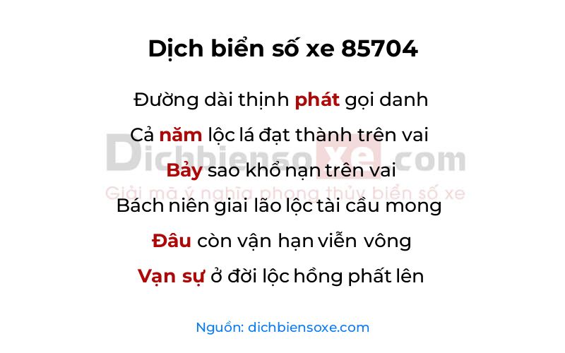 Dịch thơ biển số 85704