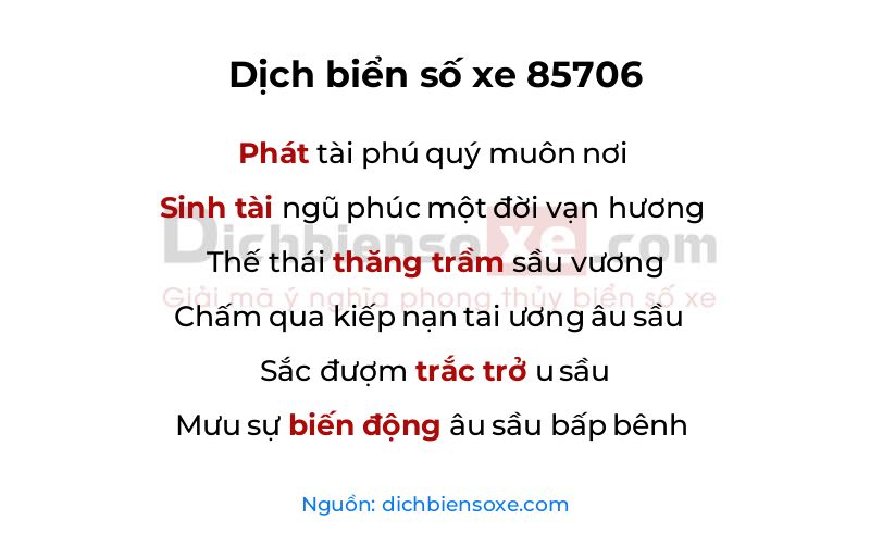Dịch thơ biển số 85706